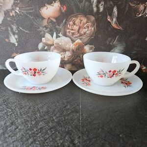 Vintage Fire King‎ Anchor Hocking PRIMROSE Milk Glass Cup and Saucer SET OF TWO